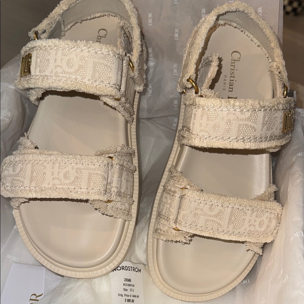 Dior Beige Textured Sandals - Picture 3 of 15